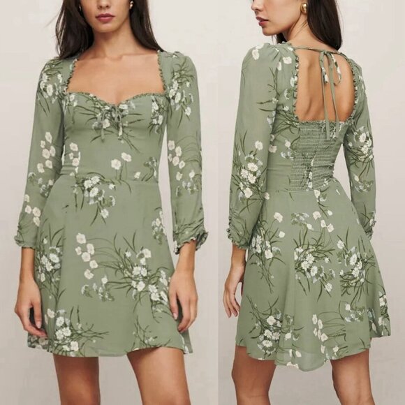 NEW Reformation Remi Mini Dress Green Floral Bonita Women’s Size 8 - Picture 1 of 11